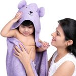 THEONI - Hooded Bamboo Towel | Cotton Towel for Kids | 400 GMS, 85x85 cm | Breathable & Ultra Soft | Super Absorbent Skin Friendly | Newborn, Kids,Infants and Toddler Pack of 1 - Purple Colour