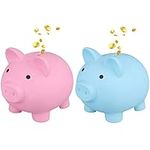 2Pcs Cute Piggy Bank Plastic Pig Money Bank Adults Piggy Bank Pig Money Box Coin Bank Plastic Saving Coin Box for Boys Girls Kids (Big) (Blue, Pink)