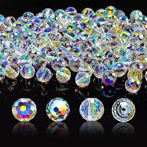 H&D HYALINE & DORA 130 Pcs Glass Beads for Jewelry Making, Crystal Beads Faceted Rondelle Briolette for DIY Crafts Necklace Wristband Earring Kit 10mm (AB Color)