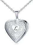 MUERDOU Locket Necklace That Holds Pictures Initial Alphabet Letter Heart Shaped Photo Memory Locket Pendant Necklaces L