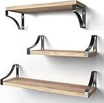 Pipishell Floating Shelves Wall Mounted Shelf, Paulownia Wood Wall Shelves, Wooden Shelves Set of 3 for Bedroom, Bathroom, Living Room, Kitchen, Home Office, Laundry room,etc (rustic)