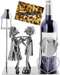 BRUBAKER Wine Bottle Holder Lovers with Lantern for Tealight - Metal Sculpture Bottle Stand - 10.4 inches - Wine Gift for Couples Couple Gift - With Greeting Card