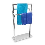 Relaxdays Towel Rack Curved H x W x D: 86 x 50 x 20 cm Free Standing Towel Rail Small Clothes Butler in Stainless Steel Finish Bath Towel Holder with 3 Rails – Silver