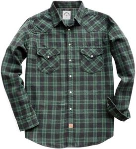 Dubinik® Mens Flannel Shirts Long Sleeve Pearl Snap Buttons Western Cowboy Vintage Work Casual with Pockets Plaid Shirt Green Black