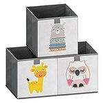 Navaris Kids Storage Cubes (Set of 3) - Storage Boxes 11x11x11" with Animal Designs - Children's Cube Bins Fabric Organizer Bin - Alpaca/Giraffe/Owl