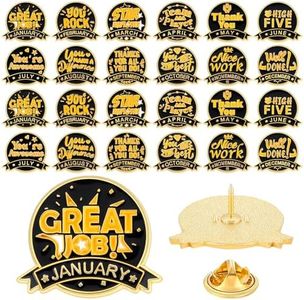 Retrowavy 24 Pcs Employee of the Month Lapel Pin 1-12 Month Employee Recognition Pins Excellence in Service Pins Appreciate Pins for Employee Team Staff, brass, plated with gold, no gemstone