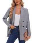 MINTLIMIT Womens Blazer Checked Blazers Jacket Casual Long Button Clousure Outerwear (Grey #A L)