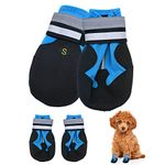 Dog Boots, Set of 4 Waterproof Dog Shoes with Reflective Straps Anti-Slip Sole Outdoor Paw Protectors Dog Shoes for Small Medium Dogs Autumn Winter, Blue (S)