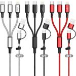 Multi Charging Cable 3Pack, 6ft Multi Phone Charger Cable Braided Universal 3 in 2 Multiple Phone Charger Cable Universal USB A/C to Lightning/Type C/Micro USB Port for Cell Phones (Gray,Black,Red)