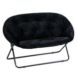 Tiita Comfy Double Living Room Chairs Loveseat, Modern 2-Seat Saucer Chair, Folding Accent Chair, Lounge Lazy Chair, Metal Frame Moon Chair for Bedroom, Living Room, Dorm Rooms (dutch velvet black)