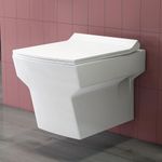 Plantex Commode for Toilet/Ceramic Western Toilet/Square Wall Hung Commode with Soft Closing Toilet Seat - P Trap Outlet - (White)