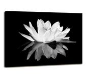 Flower Canvas Art for Bedroom Lotus Flower Wall Pictures Prints Modern Black and White Floral Blossom Simple Life Pictures Prints on Canvas Wall Decoration for Bedroom Bathroom Office Framed 16x24inch