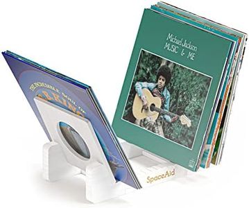 SpaceAid Bamboo Vinyl Record Storage Holder Shelf, Holds Up to 50 Albums, 7 or 12 inch LPs, Vinyl Holder Stand Organizer Display Accessories, Gifts for Vinyl Records Lovers (White)