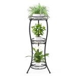 FLMOUTN 3 Tier Metal Tall Plant Stand Indoor Outdoor, Tiered Corner Plant Shelf for Multiple Plants, Modern Flower Stand Holder Display Rack for Patio Balcony Garden Living Room(Black)