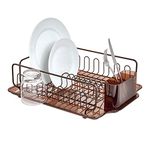 InterDesign Forma Lupe Kitchen Dish Drainer Rack with Tray for Drying Glasses, Silverware, Bowls, Plates - Amber/Bronze