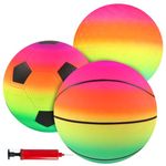 Ynanimery 3 Pcs Toddler Rainbow Football with Pump, Playground Toy Balls for Toddler Boys Girls Kids, Indoor and Outdoor Beach, Park, Family Games, 3 4 5 6 7 8 Years Old Kids