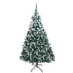 Snow Christmas Tree, 7ft Artificial Snow Flocked Christmas Tree, White and Green Xmas Tree with 870 Tips, Solid Metal Legs, Christmas Decorations for Indoor Outdoor 2.1m