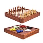 OOCOME Wooden Chess and Chinese Checkers Set, Magnetic Chess Set for Adult, 2 in 1 Chess & Checkers Board Games with with Storage Drawer -Walnut Box