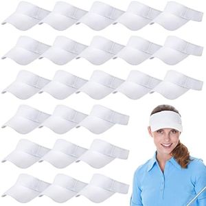 24 Pieces Visors Bulk for Women Men Adjustable Sun Visor Hats UV Protection Sport Visors, White, One Size