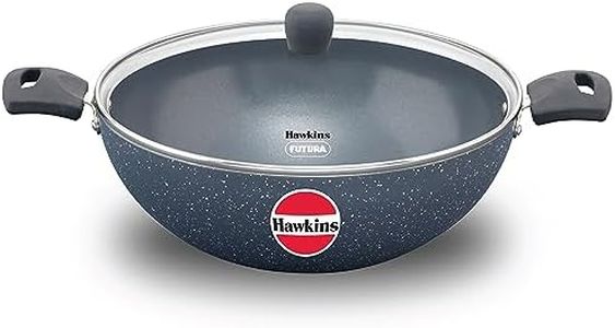 Hawkins Ceramic Nonstick 5 Litre Deep Kadhai, Induction Deep Fry Pan with Glass Lid, Granite Kadai (ICK50G)