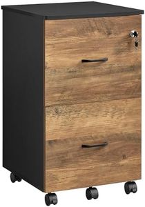 VASAGLE 2-Drawer File Cabinet, Locking Filing Cabinet for Home Office, Small Rolling File Cabinet, Printer Stand, A4, Letter-Size Hanging File Folders, Honey Brown and Ink Black ULCD027B01