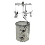 Frosted Glass Candle Holder with Birds On Branches and Spinning Humming Birds Scandinavian Style