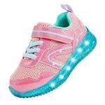 AMZZPIK Light Up Shoes for Boys Girls Toddler LED Flashing Sneakers Breathable Sport Walking Shoes for Kids, Pink Girls Light Up Shoe, 8 US Toddler