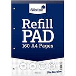 Silvine 160 Page A4 Refill Pad, Head Bound and Punched 4 Holes. Ruled 5mm Squares. Ref A4RPX, White