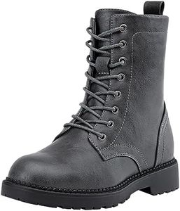 Vepose Women's Combat Ankle Grey Flat Boots, Military Fashion 925 Booties Inner Zipper, Waterproof Lace up Boot, Soft Synthetic Leather Biker Booties, Size 6.5M US(CJY925 Grey 06.5)