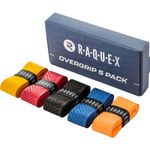 Raquex Evolve Racket Overgrip Tape - Tennis Racket, Badminton, Squash, Padel 5 Pack Multicoloured Racquet Over Grip - Durable, Soft, Anti Slip Overgrip – Recyclable cardboard outer packaging