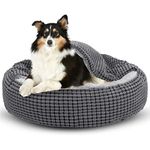 JOEJOY Round Dog Bed Calming Donut Cuddler Pet Bed for Large Medium Small Dogs, Warm Puppy Hooded Dog Cave Bed Cat Bed Medium Washable with Breathable Fluff, 31IN