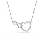 Swarovski Infinity pendant, Heart and infinity, White, Rhodium plated