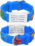 XUANPAI Personalized Safety Wristband Bracelet for Kids, Child ID Bracelet for Emergency Contact or Medical Information, Waterproof Cartoon Style Silicone Bracelet for Boys Girls Teenagers (Blue 5)