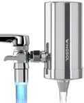 𝗪𝗜𝗡𝗚𝗦𝗢𝗟 Stainless-Steel Sink Water Filter with Temperature Sensitive LED Light, Carbon Block Water Filter for Sink Faucet, Reduces Chlorine, Heavy Metals, Taste Faucet Water Filter