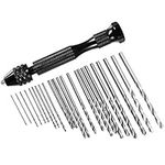 FineGood 25 pcs Pin Vise Hand Drill Bits, 24 pcs Micro Mini Twist Drill Bit Set (0.6-3mm) with 1 pc Pin Vise Rotary Tools for Wood Jewelry Plastic