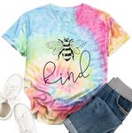 hohololo Be Kind T-Shirt Tie Dye Shirt Women Funny Inspirational Tshirts,Multicolor-D,S