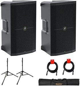 Mackie Thump212XT 1400W 12" Powered PA Loudspeaker System with DSP and Bluetooth (Pair) Bundle with Auray SS-47S-PB Steel Speaker Stands, Carrying Case, and 2X XLR-XLR Cable