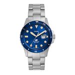 Fossil Men's Fossil Blue Quartz Stainless Steel Three-Hand Watch, Color: Silver (Model: FS5949)