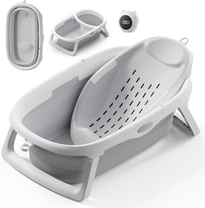 CheerTry 4-in-1 Collapsible Baby Bathtub for Newborn & Toddler 0-24M (Grey)