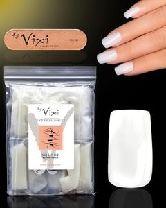 By Vixi 500-600 False Nails -OPAQUE-ALMOND-COFFIN-BALLERINA-OVAL-SQUARE-STILETTO-SHORT-MEDIUM-LONG. With FREEGLUE & PREP FILE for Salon professionals & Home use (Square Medium Opaque)