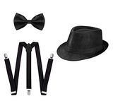 CLOTHERA Suspender and Bow Tie Set with Matched Hat for Kids 1yrs to 3yrs- Black