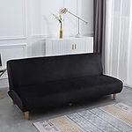 Qelus Armless Sofa Bed Cover,Velvet Stretch Sofa Covers,Futon Folding Couch Slipcover Protector wihtout Armrests(Black,Size L)