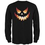 Tee's Plus Halloween Evil Jack-O-Lantern Pumpkin Black Adult Long Sleeve T-Shirt - Large