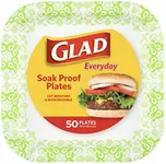 Glad Square Paper Plates, Green Victorian, 10.25 Inches, 50 Count