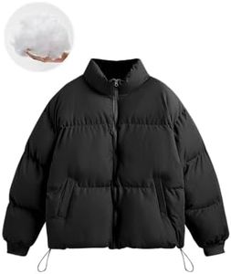 CIDER Women’s Quilted Puffer Jacket Cropped Long Sleeve Stand Collar Zip Up Trendy Winter Coat: Black, XL