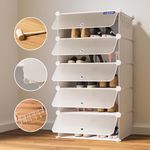 BOXJOY 5 Shelf Shoe Rack Box Organizer with Door Magnets & 5 Hook Steel Holder for Home Storage, PP Plastic Cabinets with Metal Door Frame, Chappal Slipper Stand (White Rack, Translucent Door)