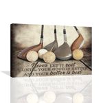 Golf Wall Art Sports Theme Golf Pictures Wall Decor Motivational Quotes Never Let It Rest Canvas Prints Painting Vintage Golf Poster Modern Framed Artwork for Bedroom Living Room Golf Course 24"x16"