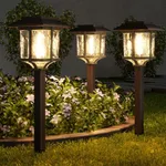 XMCOSY+ Solar Lights Outside - 6 Pack Solar Lights Outdoor Waterproof, 2 Tone-Bronze & Wood Color, 15 LM LED Auto On/Off Glass Outdoor Solar Lights for Yard Garden Pathway Walkway Driveway(Warm White)