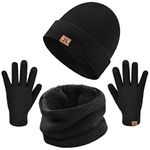 heekpek Hat Scarf and Gloves set For Winter Knitted Beanie Hat and Circle Scarf Gift Set Unisex, Black, One Size