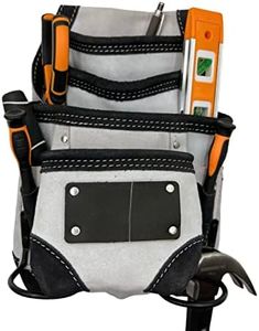 Leather Tool Pouch for Construction, Tool Pouches for Carpenters, Electricians, Drywall & Framing Work, Perfect Pouch, Screw & Nail Bags, 100% Leather, Suede Bags Pouch (SL White)